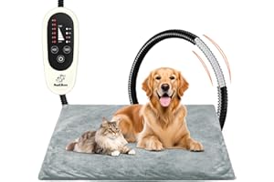 Asstikoo Pet Heating Pad, Adjustable Dog Heating Pad with 4-Level Timer and 30-55℃ Temperature, Cats Indoor Heating Blanket for Puppies with Chew Resistant Cord, Electric Pet Heated Mat(L-45 * 70cm)