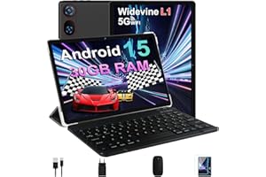 DMOAO Tablet 10 Pulgadas Android 15 con Gemini AI, 30 GB RAM + 2 TB ROM Expansión, 5G WiFi, GPS, Widevine L1, Octa-Core, BT 5.0, 6000mAh, USB-C, FHD Tablet con Teclado+ Ratón + Funda, Negro