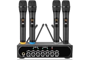 LiNKFOR Microfono Wireless Professionale Sintonizzabile UHF Sistema Microfonico Wireless a 4 Canali con Bluetooth 4.2 Microfono Senza Fili Professionale Frequenza Selezionabile 50*4 Canali per Canto
