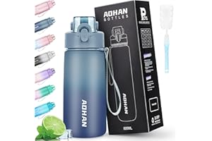 AOHAN Gourde 600 ml Tritan sans BPA, pour le sport, les boissons gazeuses, anti-fuite, avec passoire et échelle de capacité pour l'école, le bureau, la gym, l'extérieur, le vélo