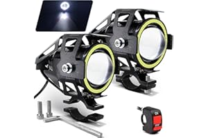 LynKomm 2 Stück Motorrad Scheinwerfer U7 LED Nebelscheinwerfer Spotlight DRL Universal Hilfsscheinwerfer mit Weiß Angel Eyes Halo Ring und Schalter für Autos, Fahrrad, Boot, ATV, Frontscheinwerfer