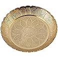 Skywalker Trampolines Handmade Brass Puja Thali with Flower Embossed Design, Brass Pooja Plate (Size-5 Inch)