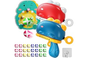 Doloowee Juego de Disparos de Pistola de Dinosaurio, con Tablero de Dardos, 12 Bolas pegajosas, Regalo de Juguete de jardín Interior y Exterior para niños y niñas de 3 4 5 años (Verde+Rojo)