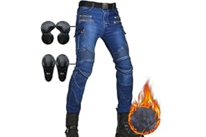 SHUOJIA Pantalones de moto,Vaqueros de moto para hombres,Pantalones de moto para de invierno al aire libre con forro polar térmico,con pantalones vaqueros con armadura extraíble (Blue-2,XL=W37.4"/95cm)