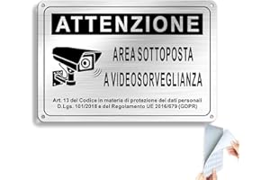 SINMAO Cartello Area Videosorvegliata GDPR 2023 Alluminio con Adesivo 22x15cm, Area Sottoposta a Videosorveglianza Metallo per Ragioni di Sicurezza