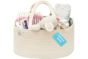 OrganiHaus Cestino Porta Pannolini Fasciatoio | Cesto Prodotti Neonato | Organizer Oggetti Nascita | Bianco