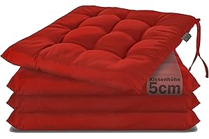 Brandsseller 4er Set Stuhlkissen 40x40x5 cm Sitzkissen Polster Stuhlauflage mit Haltebändern Dekokissen für Indoor Outdoor gesteppt - Rot