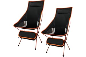 LAMA Lot de 2 chaises de camping pliantes légères et portables à dossier haut, chaises de camping compactes avec appui-tête, orange