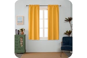 GIRASOLE HOME Coppia Tende Barbados Termiche Totalmente Oscuranti 2 Pannelli da 55x130cm con Tasca, Giallo