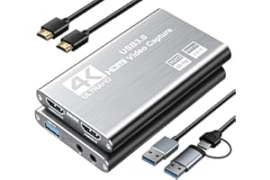 XIIXMASK Tarjeta de captura de video, tarjeta de captura de audio y video, tarjeta de captura USB 3.0 4K HDMI Loop-Out, 1080P 60FPS/2K 30FPS captura de videojuegos para PS5/Switch/cámara/PC