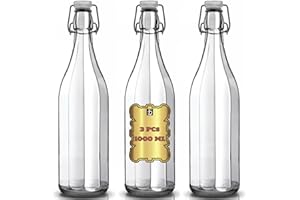 FIRMADIGARANZIA SRL SET 3 BOTTIGLIE VINTAGE VETRO VUOTE DA 1 LITRO CON TAPPO MECCANICO PER ACQUA, OLIO E VINI