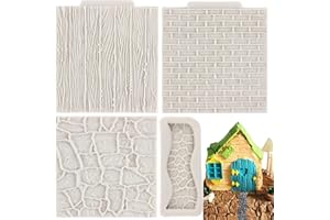 MYPRACS Moldes de silicona con diseño de textura de pared de ladrillo, textura de piedra, moldes de fondant, grano de madera, corteza de árbol, alfombrilla de impresión de silicona para decoración de