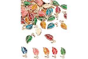 Zhiheng 50pcs Leaf Enamel Charms Pendants Alloy Leaves Beads Wine Glass Charms for Jewellery Making Bracelet Necklace Earring Keychain Accessories