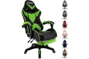 xRace Gaming Chair, Office Chair, Ergonomic PC Chair, Leather Gaming Chair with Lumbar Support, Adjustable Rotatable, Task Chairs with Footrest and Headrest, Green