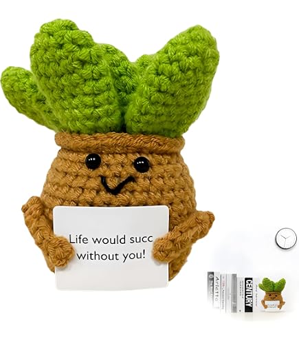 Cactus Portafortuna In Lana, Con Biglietto Ispirazionale, Peluche Divertente Regalo Di Incoraggiamento Per Amici E Famiglia, 10,5 Cm