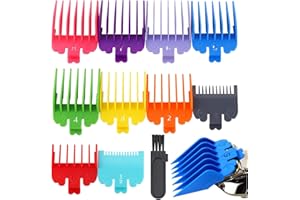 ANGELEMM 10 PCS Hair Clipper Guards Comb - Professional Clipper Comb, Replacement Guards Set, Multi Size Attachment Guide Combs for Most Clippers Trimmers (with 1 Brush)