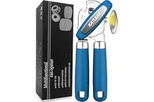 KATLEAY Ouvre Boite, Ouvre-Boîte Manuel, Ouvre-Boîte en Acier Inoxydable, Peut Ouvre Bouteille Multifonctions, Ouvre-Boîte avec Poignée Antidérapante et Bouton Rotatif Ergonomique, Convient Tout Monde(Bleu)
