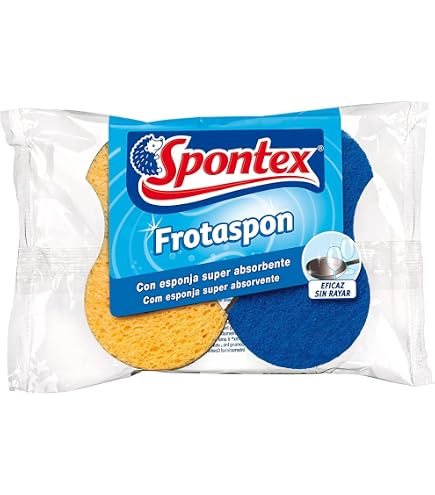 Spontex Frotaspon – Set Di 2 Spugne In Fibra Di Cellulosa Con Sistema Antigrasso, Colore Verde