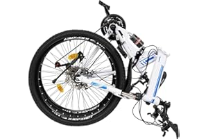 awolsrgiop 26 pollici, mountain bike, 21 marce, bici da corsa pieghevole, bicicletta pieghevole per adulti, a sospensione completa, freno a disco da 26 pollici, blu e bianco