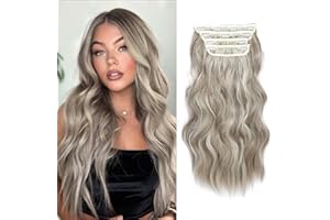 MORICHY Hair Extensions Clip in Long Wavy Hair Extension 4pcs Ash Blonde Mix Platinum Blonde hair Full Head Hair Extensions Synthetic Fiber Hair Pieces for Women