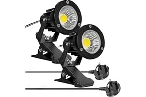 Milpoel COB LED Clip on Spot Lights, 7W, 3M Cord, IP65 Waterproof, for Indoor/Outdoor Pathway, Deck, Lawn, Patio, Walkway, Billboard (White Light, 2 Pack)