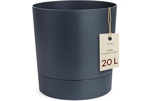 ‎KONZEPT KONZEPT Blumentopf mit Untersetzer 32,5 cm - großer Übertopf aus Kunststoff für Zimmerpflanzen, modern und wetterfest, für Innen und Außen, Anthrazit