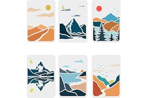 FINGERINSPIRE 6 Pcs Mountains Landscape Stencil 29.7x21cm Mountains Stencils Template Plastic Moon Sun River Tree Stencils Reusable DIY Nature Landscape Stencil for Home Decor Mountains Painting Craft
