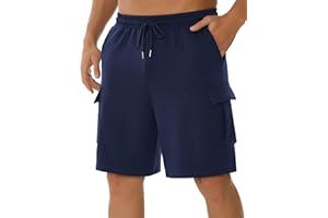 Crewhpo Pantalones Cortos Deportivos para Hombre Verano Pantalón Corto de Chándal Casuales Algodón Cargo Pantalones Cortos con Bolsillos y Ajustable Cordón