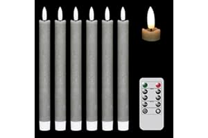 ‎ELDNACELE Eldnacele Graue flackernde LED Stabkerzen mit 10-Tasten-Fernbedienung, batteriebetriebene 24,5cm elektronische Kerzen aus echtem Wachs für Weihnachts-, Zuhause- und Hochzeitsdekoration (6er Pack)