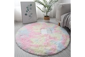 KAYBTNT Round Rug, Fluffy Shaggy Aesthetic Circle Rug, Plush Washable Non-Slip Soft Area Circular Fuzzy Rugs, Cute Carpet for Kids Baby Nursery Girls Living Room Bedroom Home,Rainbow,100cm/40inch