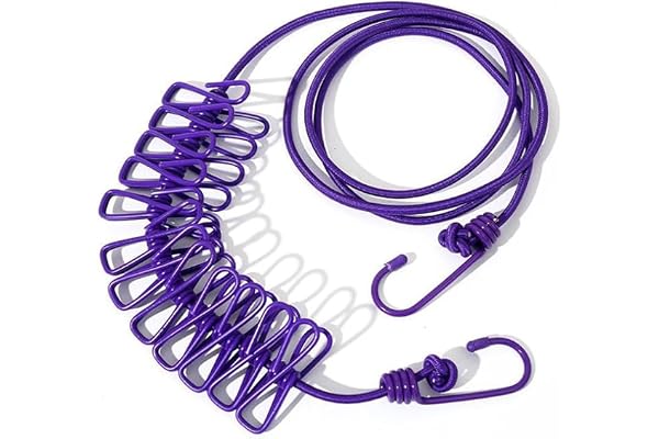 Gadget Deals 12 Clip- Cloth Rope for Drying Clothes Cloth Rope clothrope with Hook Rope for Drying Clothes Rope for Travel, Home, and Outdoor - Kapde Sukhane ki Rassi