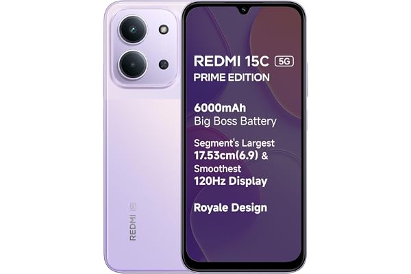 Redmi 15C 5G Prime Edition Dusk Purple 6GB + 128GB | Massive 6000mAh Battery | Segment's Largest 17.53cm Display Up to 120Hz 
