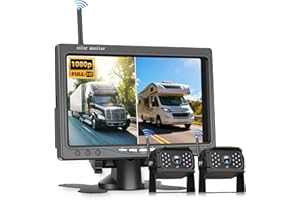 VECHTEL Kit Telecamera Posteriore IPS HD 7 Pollici senza Fili con 2 Telecamere, Telecamera Retromarcia Auto con BSD Impermeabile IP68 Visione Notturna Supergrandangolo per 12-36V Camion Camper Furgoni