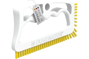 FUGINATOR® Spazzola per fughe – Spazzola per la pulizia delle fughe del bagno, WC, cucina, Pulizia di pareti e pavimenti – Pratica spazzola per fughe e piastrelle - bianca/giallo