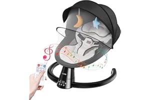 Uuoeebb Baby Bouncer with Bluetooth, Baby Bouncer from Birth with 5 Swing Speed, 3-Stage Timer and Remote Control, Baby Swing Chair from Birth with 2 Plush Toys & Soft Padded Newborn Bouncer (Black)