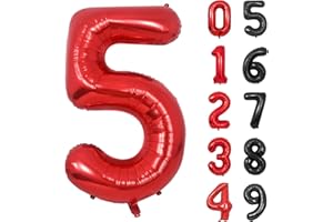 YOYOIN Folienballon Zahl 5 Rot XXL Riesen Folienballon Mylar Helium Luftballon 5. Geburtstag für Junge Mann Frau 5. Jahre Geburtstagsdeko Jubiläum Deko