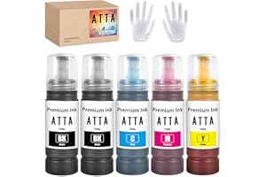 ATTA Ink Bottle Replacement for ET-1810 ET-2710 ET2711 ET-2712 ET-2714 ET-2820 ET-2821 ET-2825 ET-2826 4700 ET-4800(Black/Cyan/Magenta/Yellow, 5-Pack)