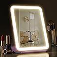 FENCHILIN Travel Mirror with Lights Vanity Makeup Mirror with Lights Rechargeable 72 LED Light up Mirror Dimmable 3 Color Light modes Touch Sensor Portable Lighted Makeup Mirror 20x15 cm