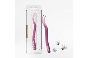 MIFANYO Rose 2 in 1 Lash Tweezer with Comb, Stainless Steel Elbow Tweezers, Eyelash Extension Tool, DIY False Eyelashes Applicator