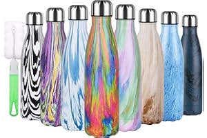 flintronic Bottiglia Acqua in Acciaio Inox, 500ML Portatile Borraccia, Senza BPA, Borraccia Termica Acciaio Inox, Bottiglia d'Acqua con Spazzola per Scuola, All'aperto, Yoga, Palestra