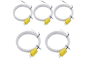 Taiss 5 Pezzi Tipo K Connettore con Lunghezza cavo 3 metri Termocoppia Tipo K Sensore di Temperatura Intervallo di misura -50~350℃ WL+CT