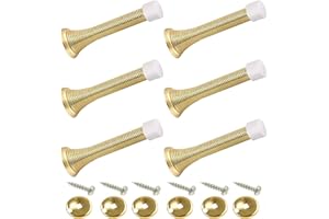 6 Pack 85mm Spring Door Stop Metal Door Stoppers with Screws and Base Plate (Brass) - Avos-Deals-Global