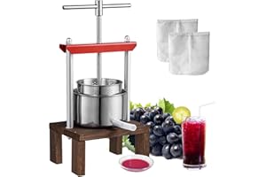 VEVOR Fruit Wine Press, 0.53 Gallon/2L, 2 Stainless Steel Barrels, Manual Juice Maker, Cider Apple Grape Tincture Vegetables Honey Olive Oil Making Press with T-Handle & Stable Base for Kitchen, Home