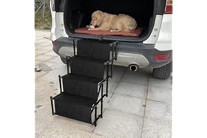 ‎BOUNABAY Bounabay Hunderampen für große Hunde, belastbar bis 75 kg Hundetreppe, Hunde Auto Rampen Faltbar, 4 Stufen Anti-Rutsch Leichte Haustierleiter Upgrade