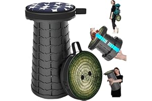 LOCYOP Sgabello telescopico portatile da campeggio, leggero, pieghevole, per escursioni, pesca, barbecue, con borsa per il trasporto e cuscino girevole, portata 440lbs (modello di albero)