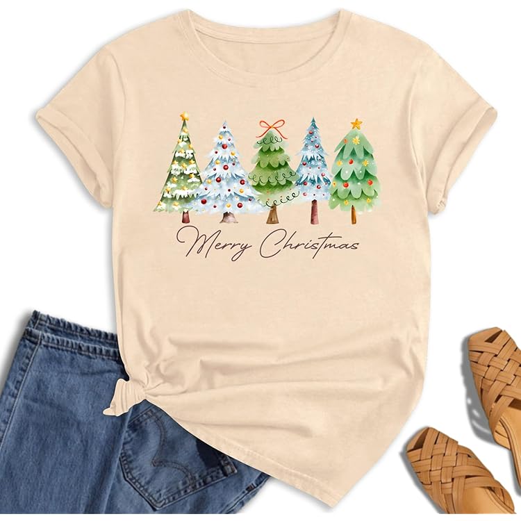 hohololo Kerst T-shirt voor dames, kerstshirt, Merry Christmas V-hals T- shirt, rood 2, XL