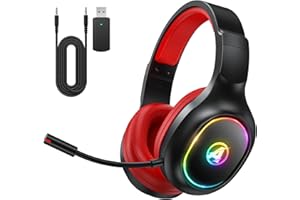 Awinnasey PH1 2.4GHz Wireless Gaming Headset for PS5, PS4, PC, Switch, Bluetooth Headset with 3.5mm Jack, Wireless Gaming Headphones with Microphone, 7.1 Stereo Sound, Low Latency, Black Red, PRO