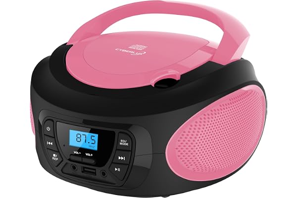 Boombox - Lecteur CD portable - CD/CD-R - USB - Radio FM enfants - Entrée AUX-IN - Prise casque - Chaîne stéréo - Système compact - Rose vif (Pretty Pink)