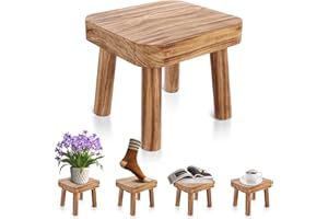 LOLYSIC Small Wooden Stool, Plant Stand Wood Step Stool, Small Side Table Stool for House Plants Flower Pots Bedroom Bedside Bathroom