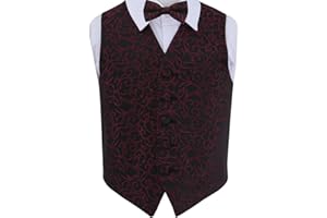 DQT Woven Swirl Floral Wedding Waistcoat Vest & Bow Tie Set for Boys